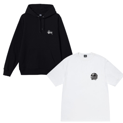 BASIC STÜSSY HOODIE & 8 BALL CORP TEE COMBO-BLACK-WHITE1
